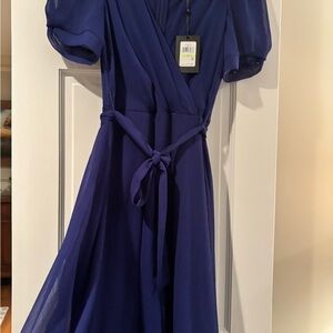 NWT DKNY Elegant Blue Faux Wrap chiffon Dress